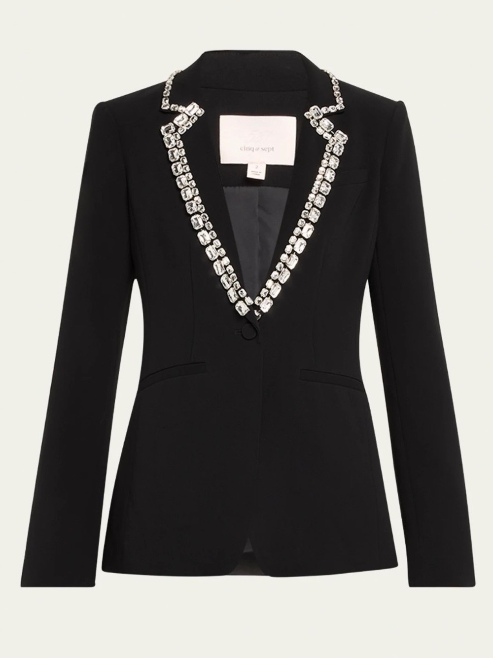 NWT Sz 2 cinq a sept Black Blazer with Crystal-Trimmed Lapel